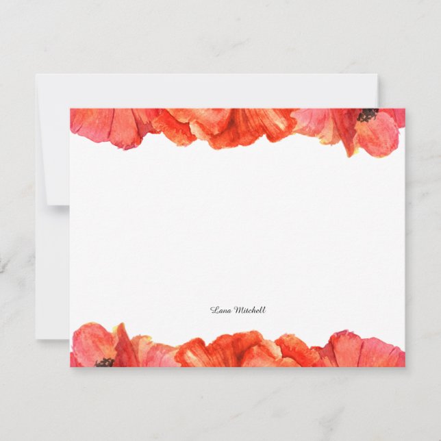 Red poppies watercolor note card (Front)