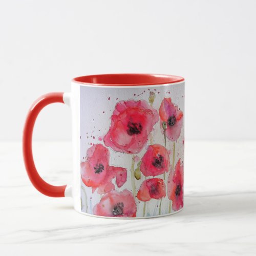 Red Poppies Watercolor Painting Mug