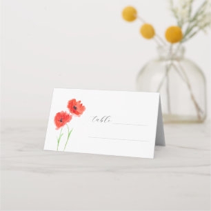 Red Poppies Watercolor Poppy Floral Wedding Place Card