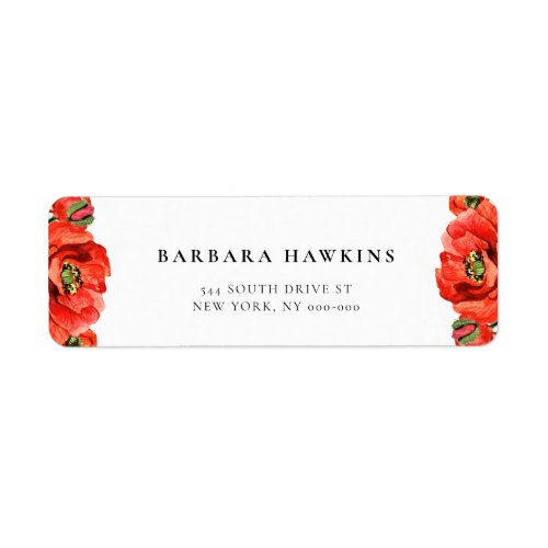 Red poppies watercolor return address label