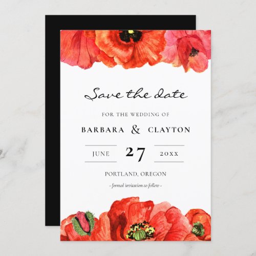 Red poppies watercolor Save the date Invitation