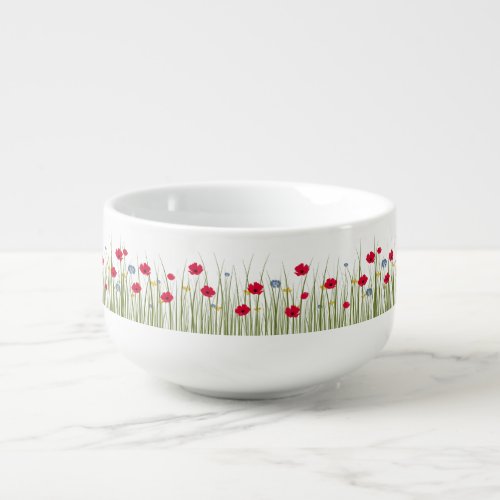 Red Poppies Watercolor Vibrant Floral Soup Mug