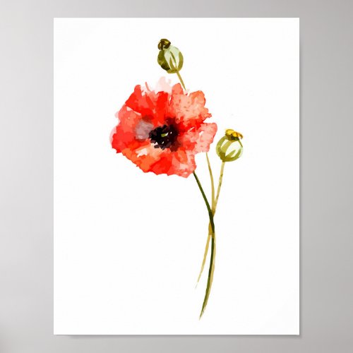 Red poppies watercolor wall art