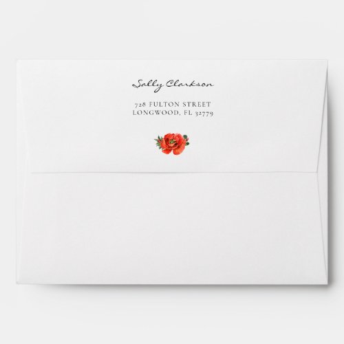 Red poppies watercolor wedding envelope