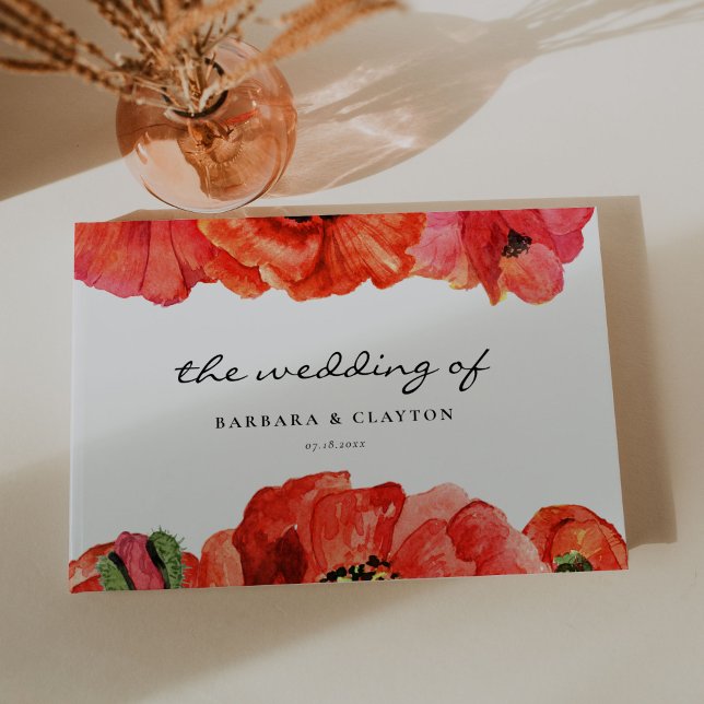 Red poppies watercolor wedding guest book (Creator Uploaded)