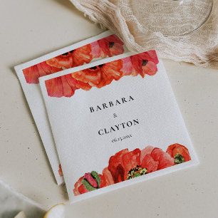 Red poppies watercolor wedding napkins