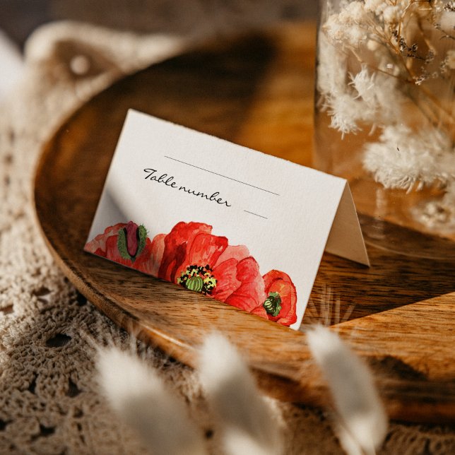 Red poppies watercolor wedding place card (Creator Uploaded)