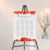 Red poppies watercolor wedding seating chart Sign 