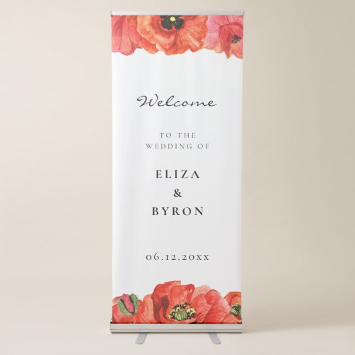 Red poppies watercolor Welcome to our wedding Retractable Banner