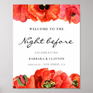 Red poppies watercolor Welcome to the night before Poster