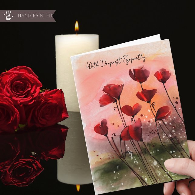 Red Poppies Watercolor  With Deepest Sympathy Card (Red Poppies Watercolor With Deepest Sympathy Card)