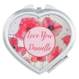 Red Poppies Watercolour Floral Name Compact Mirror
