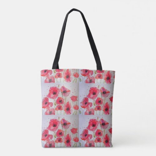 Red Poppies Watercolour Grocery Tote Bag