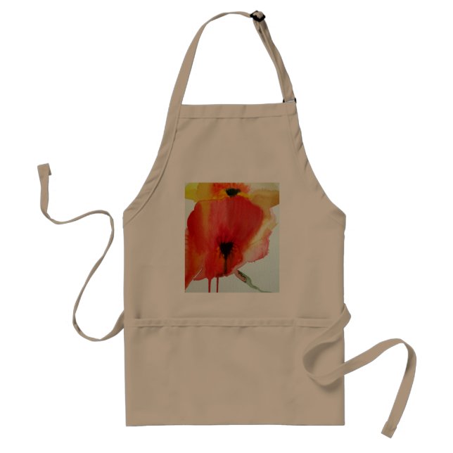 Red Poppies watercolour modern floral art Adult Apron (Front)