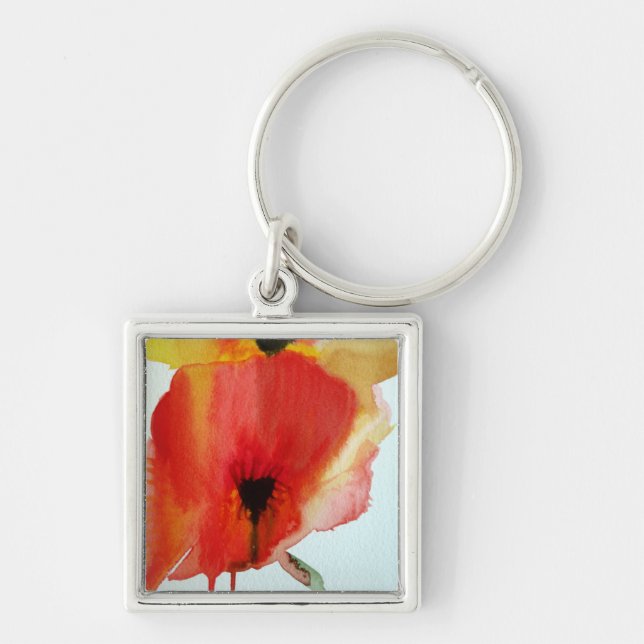 Red Poppies watercolour modern floral art Keychain (Front)