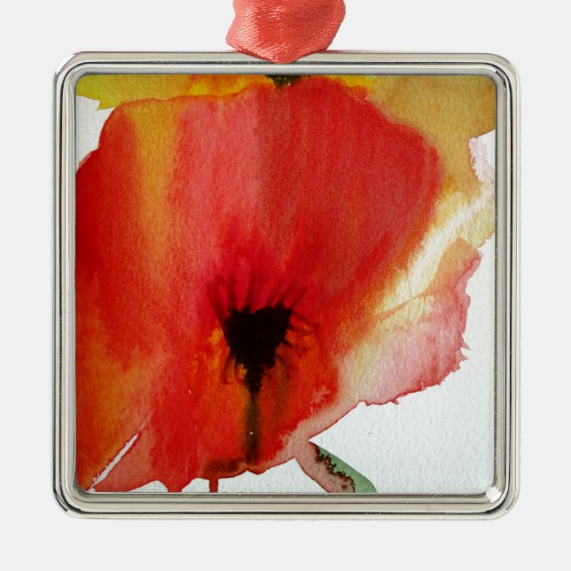 Red Poppies watercolour modern floral art Metal Ornament (Front)