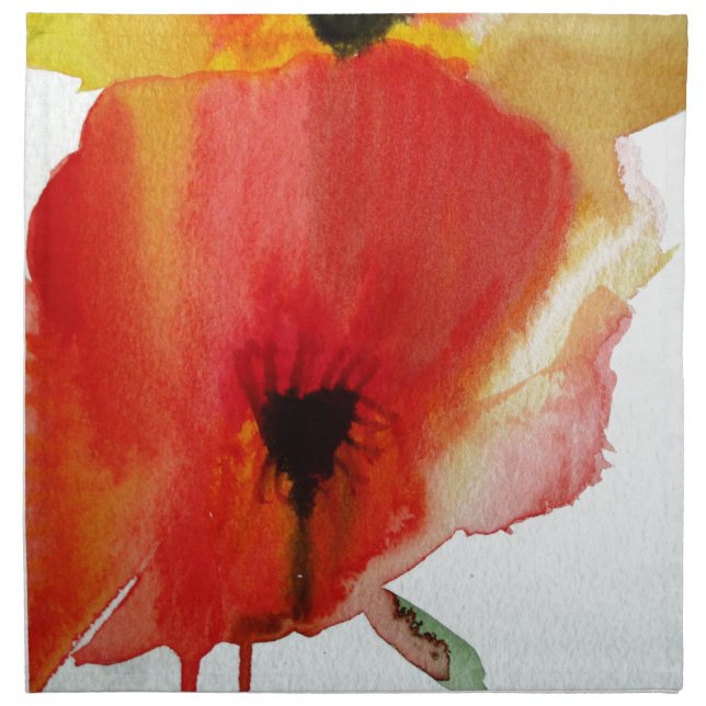 Red Poppies watercolour modern floral art Napkin (Front)