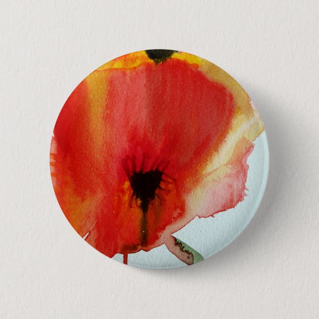 Red Poppies watercolour modern floral art Pinback Button (Front)