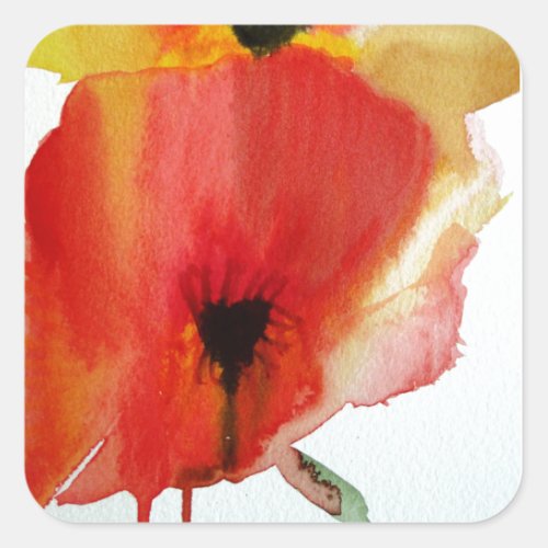 Red Poppies watercolour modern floral art Square Sticker