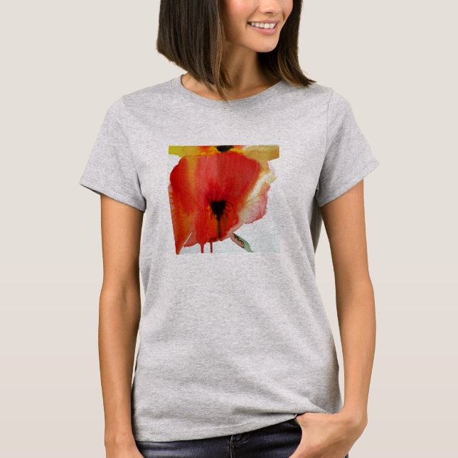 Red Poppies watercolour modern floral art T-Shirt (Front)