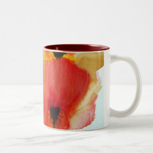 Red Poppies watercolour modern floral art Two-Tone Coffee Mug