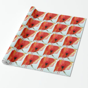 Red Poppies watercolour modern floral art Wrapping Paper