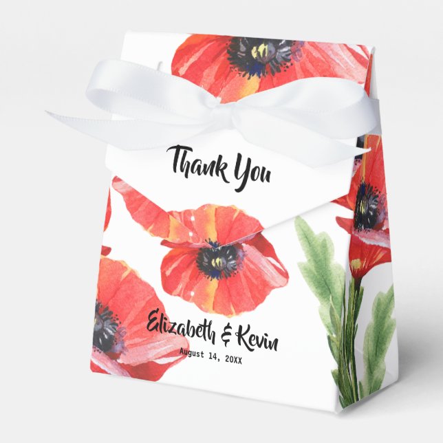 Red Poppies Wedding Favor Box (Front Side)