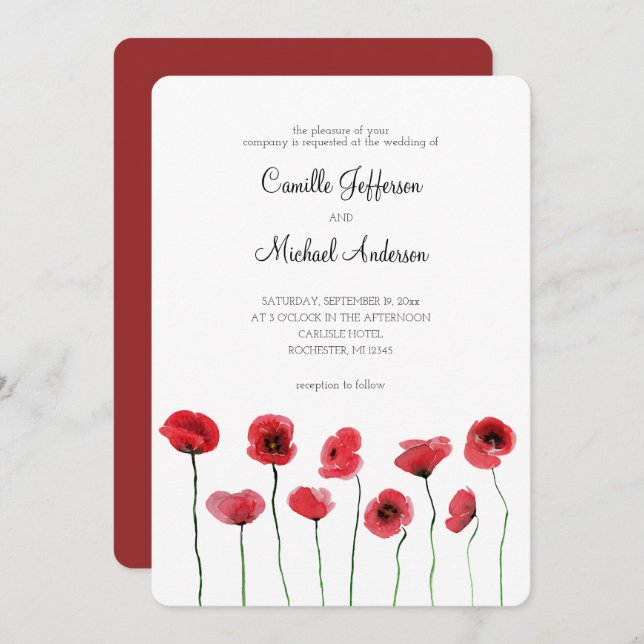 Red poppies wedding invitation (Front/Back)