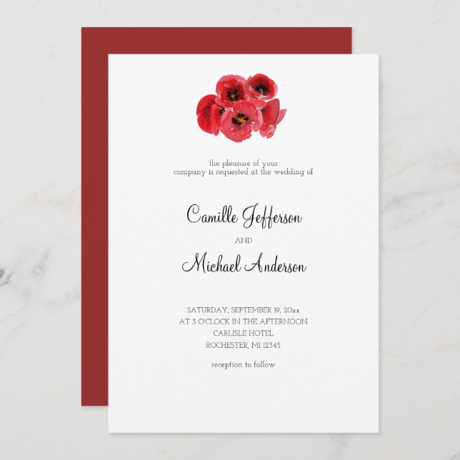 Red poppies wedding invitation (Front/Back)