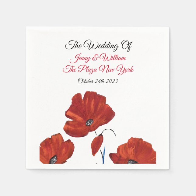 Red Poppies Wedding  Napkins (Front)