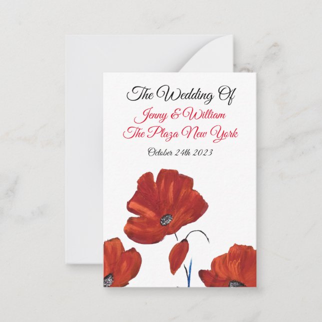 Red Poppies Wedding  Note Card (Front)