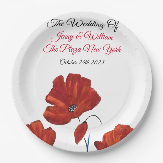 Red Poppies Wedding   Paper Plates (Front)