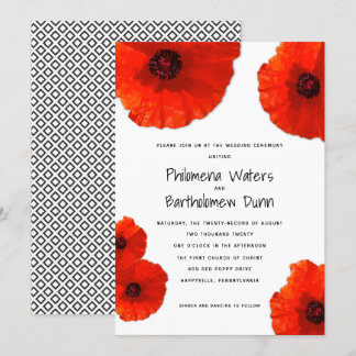 Red Poppies White n Black Wedding Invitations