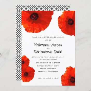 Red Poppies White N Black Wedding Invitations by BlueHyd at Zazzle
