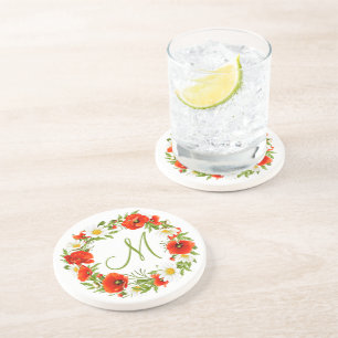 Red Poppies White Yellow Daisies Flower Wreath Coaster