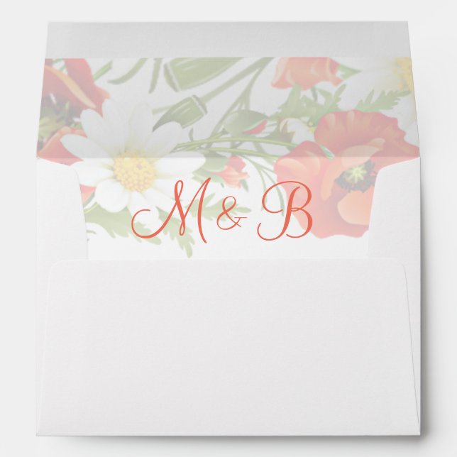 Red Poppies White Yellow Daisies Flower Wreath Envelope (Back (Bottom))