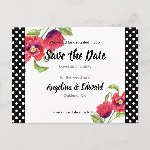 Red Poppies Wild Floral Wedding Save The Date Announcement Postcard