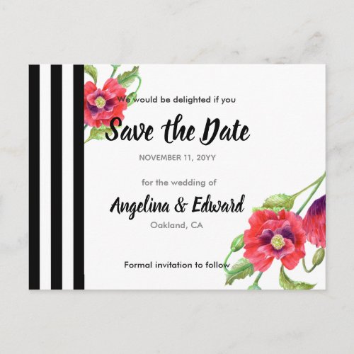 Red Poppies Wild Floral Wedding Save The Date Announcement Postcard