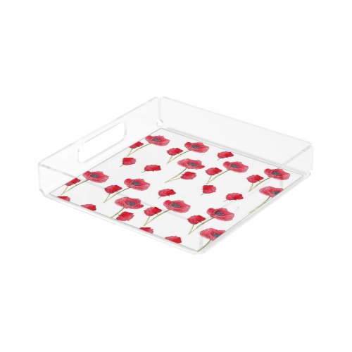 Red Poppies Wildflower Watercolor Pattern Acrylic Tray