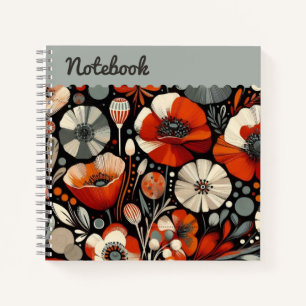 Red Poppies with Ash Gray Accents – Bold Floral Notebook