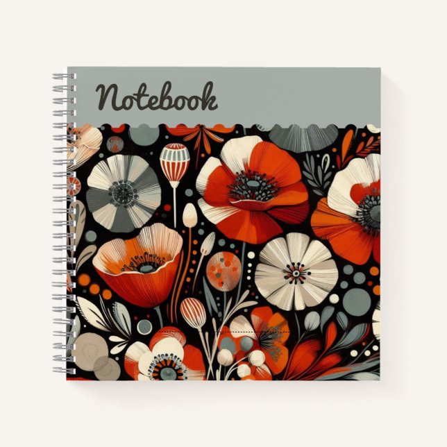  Red Poppies with Ash Gray Accents – Bold Floral  Notebook (Front)