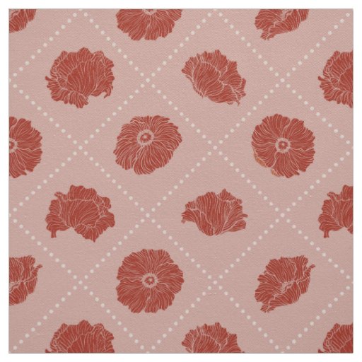 Red Poppies with Dots on Peach Fabric