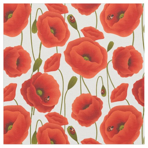Red Poppies with Lady Bugs Fabric