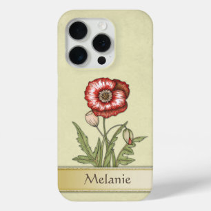 Red Poppies with name or monogram iPhone 15 Pro Case