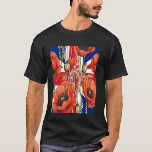 Red Poppies With Union Jack Background T-Shirt