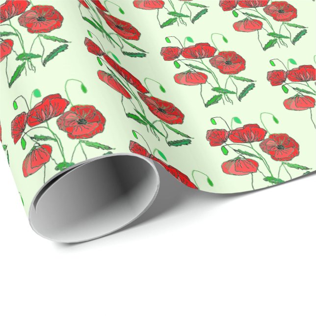 Red Poppies Wrapping Paper (Roll Corner)