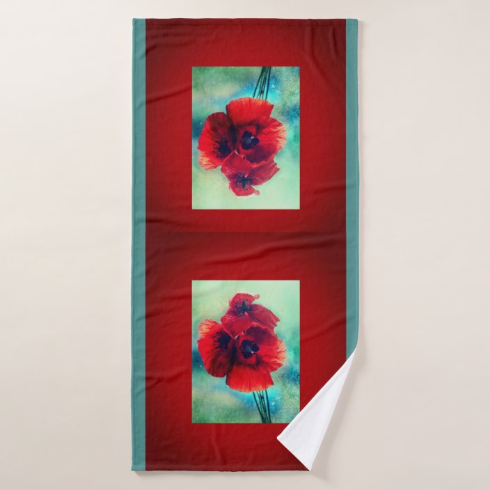 Red Poppy 3pc Bath Towel Set Hand Wash Cloth