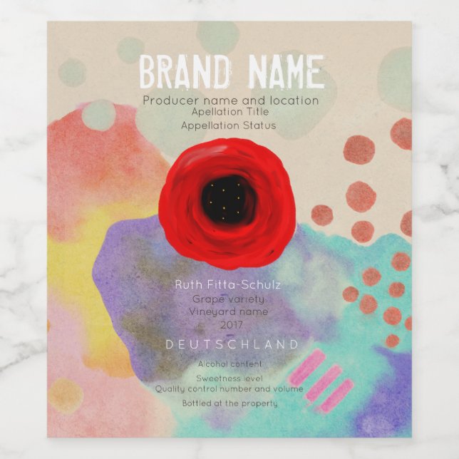 Red Poppy Abstract Art Wine Label (Single Label)