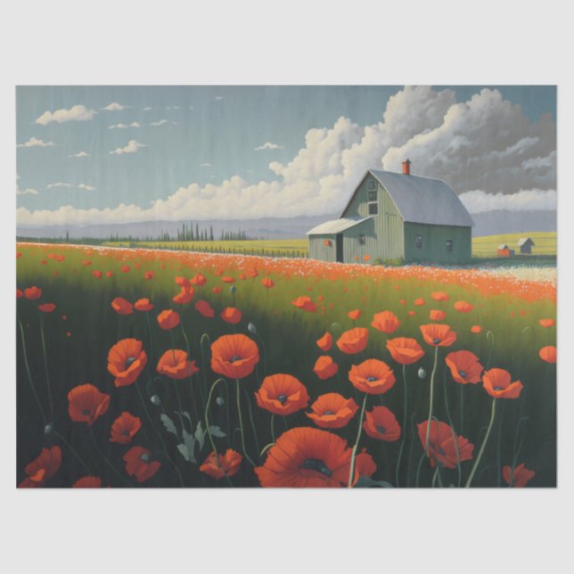 Red Poppy Afternoon, On the Farm Tissue Paper (Front)