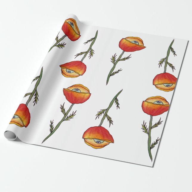 Red Poppy All Seeing   Wrapping Paper (Unrolled)